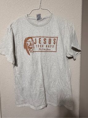 Beige (off-white) 'Jesus Took Naps' Crew Neck T-Shirt